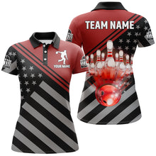 Load image into Gallery viewer, Red&amp;Black Bowling Jersey For Women Custom Bowling Shirt American Flag Bowling Polo Shirt BDT282