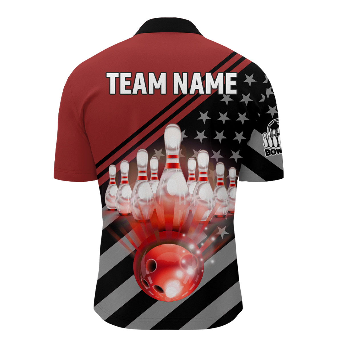 Red&Black Bowling Jersey Men Custom Bowling Shirt American Flag Bowling Quarter-Zip Shirt BDT282