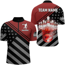 Load image into Gallery viewer, Red&amp;Black Bowling Jersey Men Custom Bowling Shirt American Flag Bowling Quarter-Zip Shirt BDT282