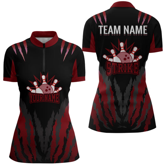 Strike Bowling Jersey For Women Personalized Bowling Shirt Team Bowling Quarter-Zip Shirt BDT286