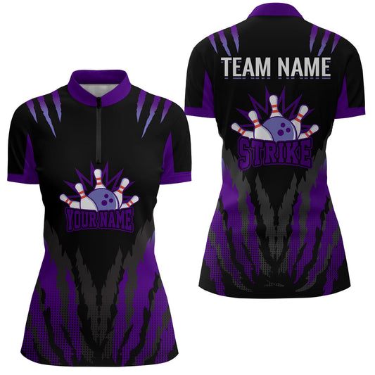Strike Bowling Jersey For Women Personalized Bowling Shirt Team Bowling Quarter-Zip Shirt BDT286