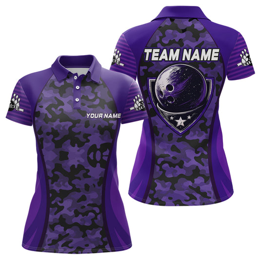 Personalized Camo Bowling Jersey Women Bowling Team Shirt Custom Bowling Polo Shirt BDT327