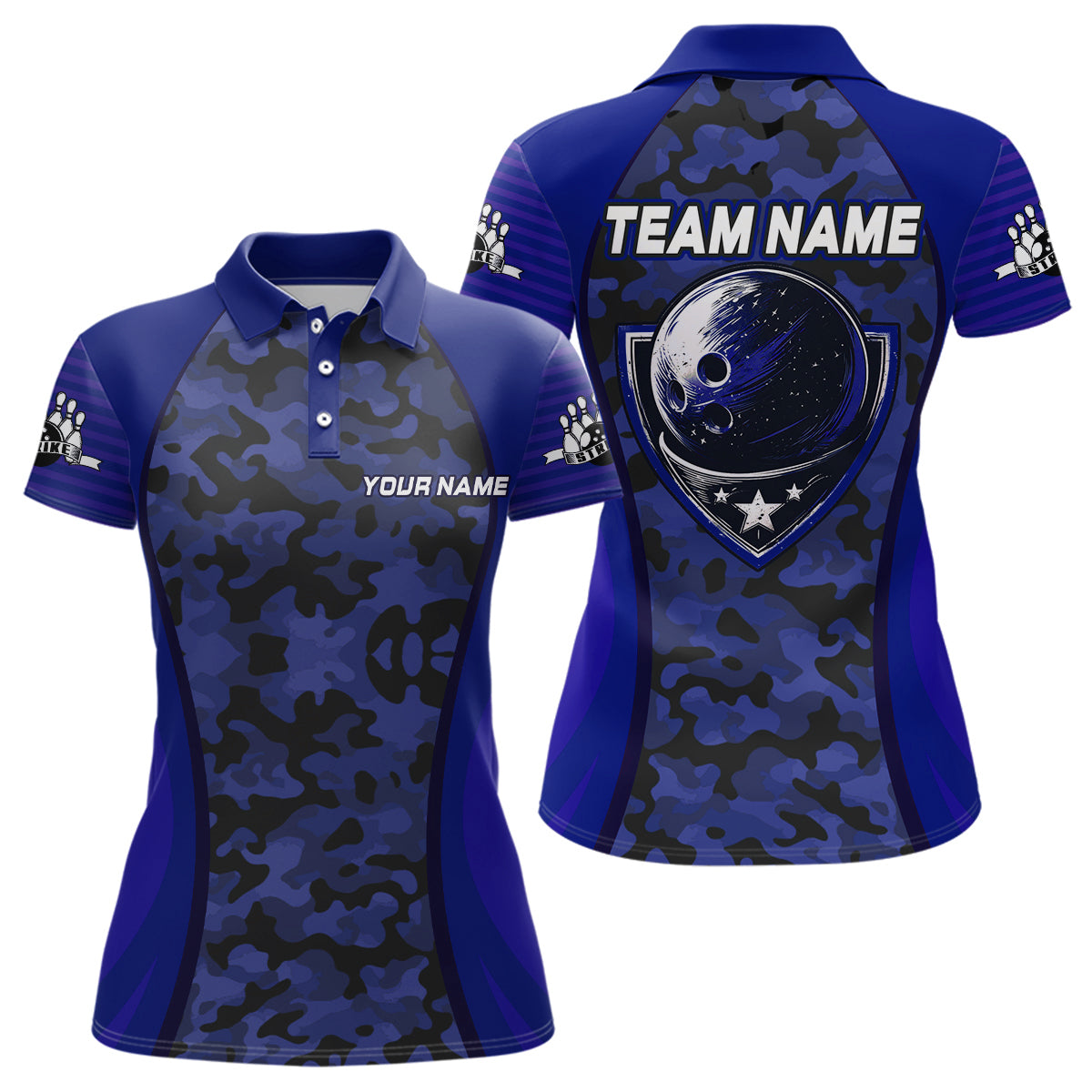 Personalized Camo Bowling Jersey Women Bowling Team Shirt Custom Bowling Polo Shirt BDT327