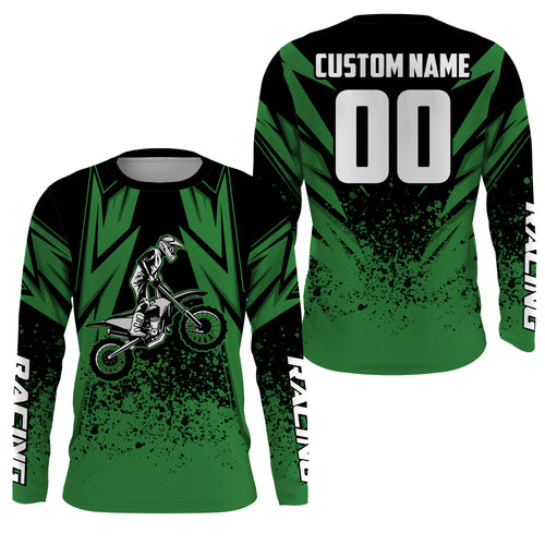 Kid Men Women Motocross Jersey Personalized UPF30+ Green Dirt Bike Shirt Off-Road Motorcycle PDT636