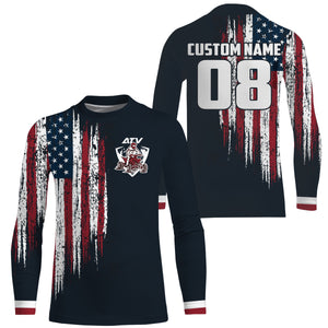 ATV Motocross Jersey Adult Youth UPF30+ Custom Quad Bike Off-Road Shirt USA Flag ATV MX Patriotic PDT640