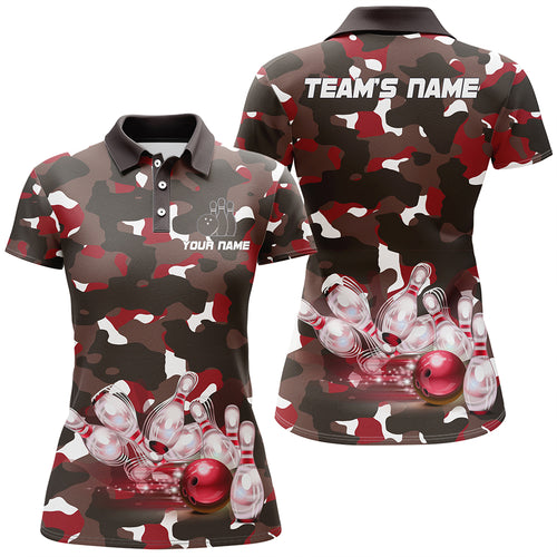 Red Camo Bowling Shirts For Women Custom Bowling Polo Shirt Team Ladies Bowling Jerseys BDT247