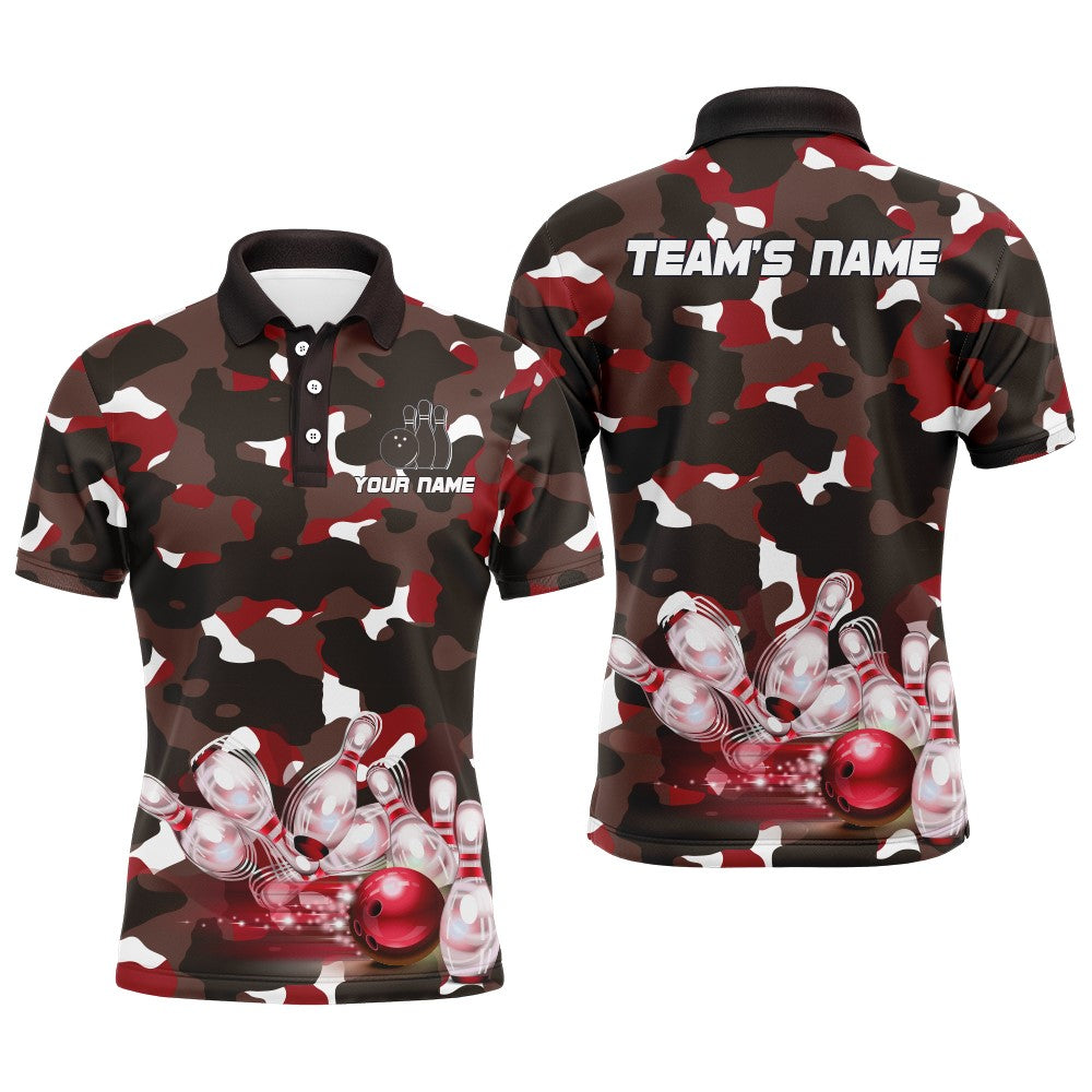 Red Camo Bowling Shirts For Men Custom Bowling Polo Shirt Team Bowling Jerseys BDT247