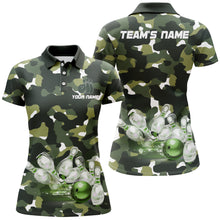 Load image into Gallery viewer, Green Camo Bowling Shirts For Women Custom Bowling Polo Shirt Team Ladies Bowling Jerseys BDT248