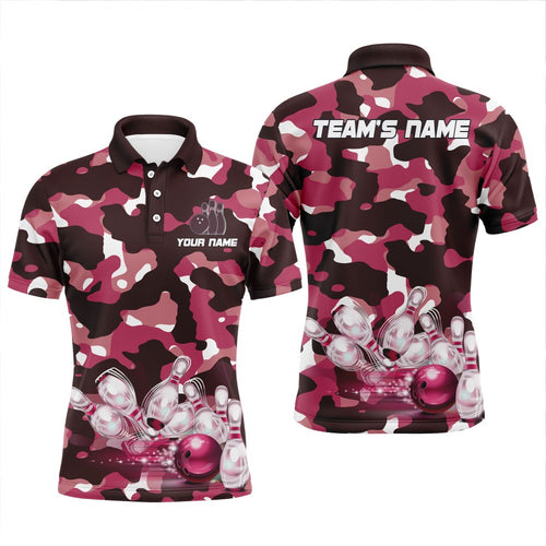 Pink Camo Bowling Shirts For Men Custom Bowling Polo Shirt Team Bowling Jerseys BDT249