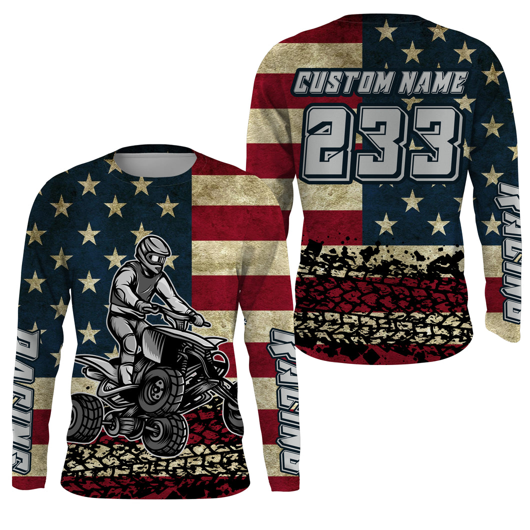 Custom ATV Motocross Jersey Adult&Kid UPF30+ American Flag Quad Bike Shirt Off-Road ATV MX PDT723