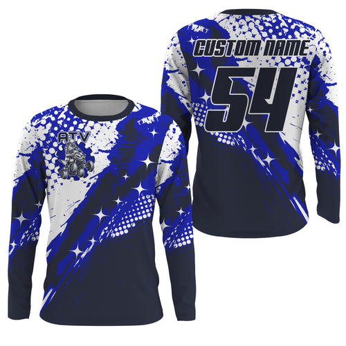 Adult&Kid ATV Motocross Jersey Blue UPF30+ Custom Kid Quad Bike Shirt Off-Road ATV MX Racing PDT736