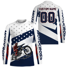 Load image into Gallery viewer, USA Flag Motocross Jersey Personalized UPF30+ Adult&amp;Youth Dirt Bike Shirt Motorcycle Racing PDT693