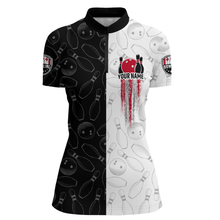 Load image into Gallery viewer, American Bowling Shirts Women Black&amp;White Bowling Team Jersey Custom Bowling Quarter-Zip Shirt BDT359