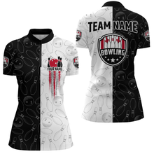 Load image into Gallery viewer, American Bowling Shirts Women Black&amp;White Bowling Team Jersey Custom Bowling Quarter-Zip Shirt BDT359