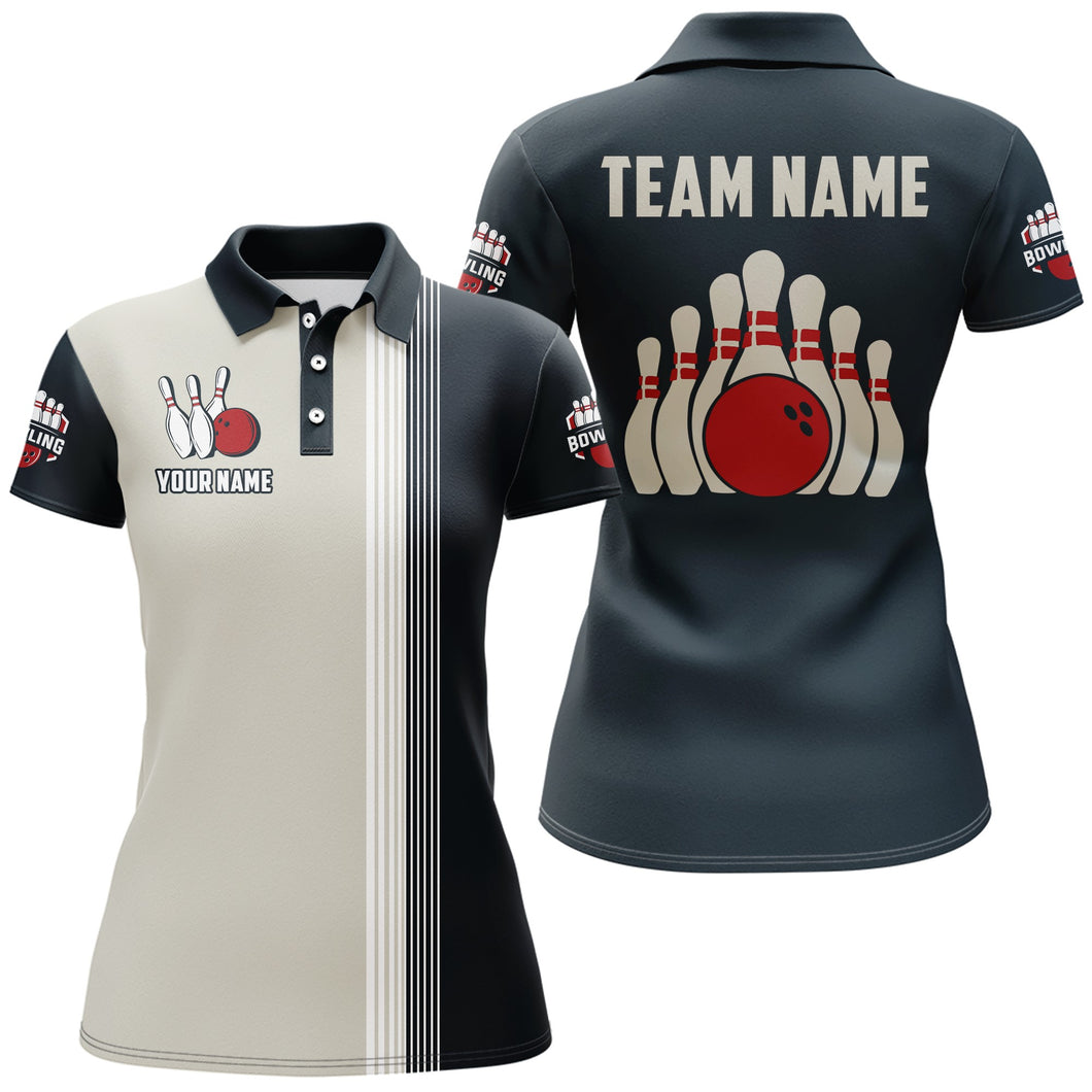 Custom Bowling Shirt For Women Personalized Bowling Team League Jersey Navy Bowling Polo Shirt BDT245