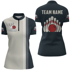 Bowling Quarter-Zip Shirt For Women Personalized Bowling Team League Jersey Navy Bowling Shirt BDT245