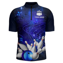 Load image into Gallery viewer, Blue Bowling Jersey For Men Custom Bowling Shirt 3D Bowling Quarter-Zip Shirt For Team BDT250