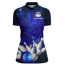 Load image into Gallery viewer, Blue Bowling Jersey For Women Custom Bowling Shirt 3D Bowling Quarter-Zip Shirt For Team BDT250