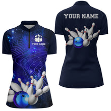 Load image into Gallery viewer, Blue Bowling Jersey For Women Custom Bowling Shirt 3D Bowling Quarter-Zip Shirt For Team BDT250