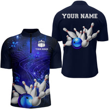 Load image into Gallery viewer, Blue Bowling Jersey For Men Custom Bowling Shirt 3D Bowling Quarter-Zip Shirt For Team BDT250