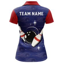 Load image into Gallery viewer, Navy Bowling Polo Shirt Women Custom American Bowling Jersey Seamless Pattern Bowling Shirts BDT319