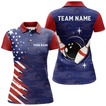 Load image into Gallery viewer, Navy Bowling Polo Shirt Women Custom American Bowling Jersey Seamless Pattern Bowling Shirts BDT319