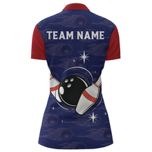 Load image into Gallery viewer, Navy Bowling Quarter-Zip Shirt Women Custom American Bowling Jersey Seamless Pattern Bowling Shirts BDT319