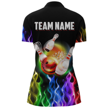 Load image into Gallery viewer, Rainbow Flame Bowling Jersey Women Personalized Bowling Team Shirts Bowling Quarter-Zip Shirt BDT324