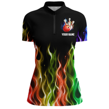 Load image into Gallery viewer, Rainbow Flame Bowling Jersey Women Personalized Bowling Team Shirts Bowling Quarter-Zip Shirt BDT324