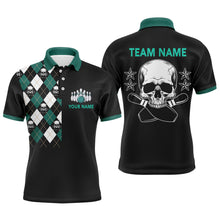 Load image into Gallery viewer, Skull Bowling Polo Shirt for Men Custom Bowling Jersey With Name Black Bowling Team Shirt For Men BDT82