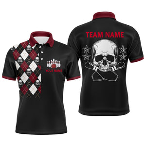 Skull Bowling Polo Shirt for Men Custom Bowling Jersey With Name Black Bowling Team Shirt For Men BDT82