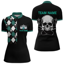 Load image into Gallery viewer, Skull Bowling Quarter Zip Shirt Women Custom Bowling Jersey Bowling Team 1/4 Zip Shirt BDT85