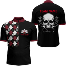 Load image into Gallery viewer, Skull Bowling Quarter Zip Shirt For Men Custom Black Bowling Jersey Team BDT84