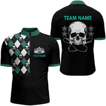 Load image into Gallery viewer, Skull Bowling Quarter Zip Shirt For Men Custom Black Bowling Jersey Team BDT84