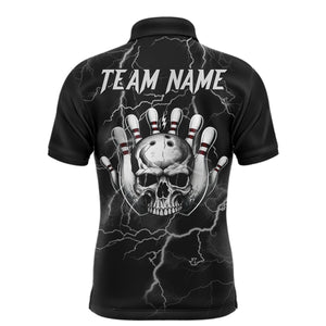 Skull Bowling League Shirt Men Bowling Jersey Team Lightning Thunder Bowling Polo Shirt BDT335