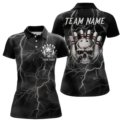Skull Bowling League Shirt Women Bowling Jersey Team Lightning Thunder Bowling Polo Shirt BDT335