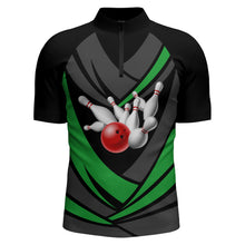 Load image into Gallery viewer, Green Bowling Quarter-Zip Shirts For Men Bowling Team League Jersey Custom Bowling Shirts BDT226