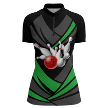 Load image into Gallery viewer, Green Bowling Quarter-Zip Shirts For Women Bowling Team League Jersey Custom Bowling Shirts BDT227