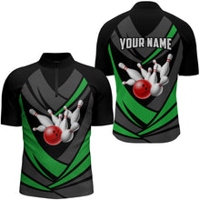 Load image into Gallery viewer, Green Bowling Quarter-Zip Shirts For Men Bowling Team League Jersey Custom Bowling Shirts BDT226