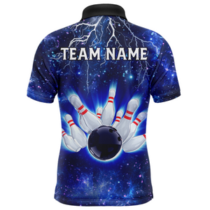 Custom Navy Bowling Polo Shirt For Men Lightning Thunder Bowling Jersey Team League BDT331