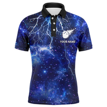 Load image into Gallery viewer, Custom Navy Bowling Polo Shirt For Men Lightning Thunder Bowling Jersey Team League BDT331