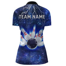 Load image into Gallery viewer, Custom Navy Bowling Quarter-Zip Shirt For Women Lightning Thunder Bowling Jersey Team League BDT331