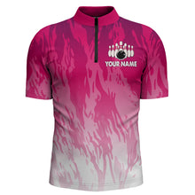 Load image into Gallery viewer, Pink Bowling Shirt For Men Couple Bowling Jersey Team Custom Bowling Quarter-Zip Shirt BDT341