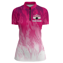 Load image into Gallery viewer, Pink Bowling Shirt For Women Couple Bowling Jersey Team Custom Bowling Quarter-Zip Shirt BDT341