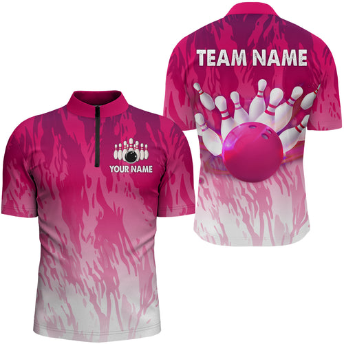 Pink Bowling Shirt For Men Couple Bowling Jersey Team Custom Bowling Quarter-Zip Shirt BDT341