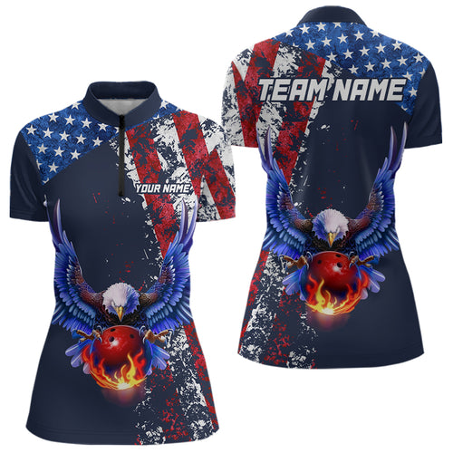 Custom US Flag Eagle Bowling Shirts American Bowling Jersey Men Women Patriotic MBL74