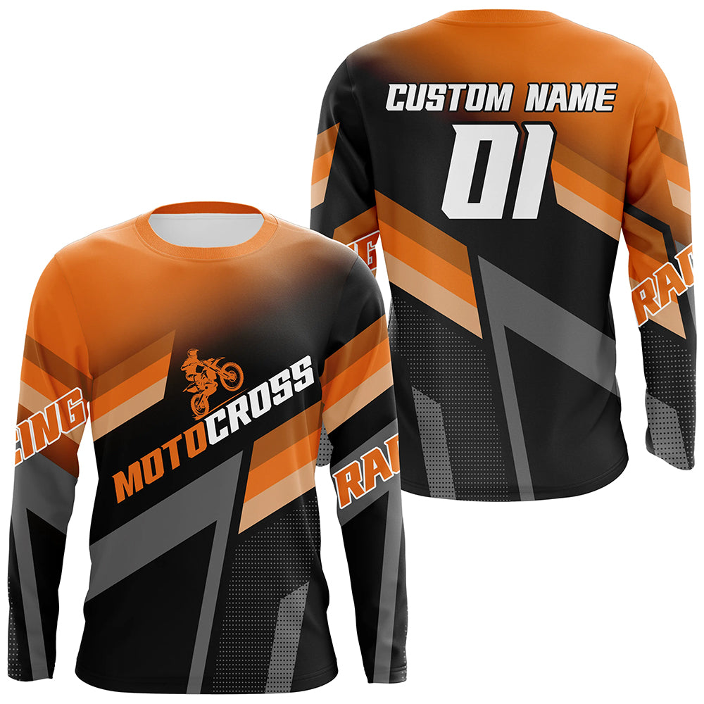 Motocross Racing Dirt Bike Jersey Orange Upf30+ Motorcycle Shirt For Kid Men Women XM317