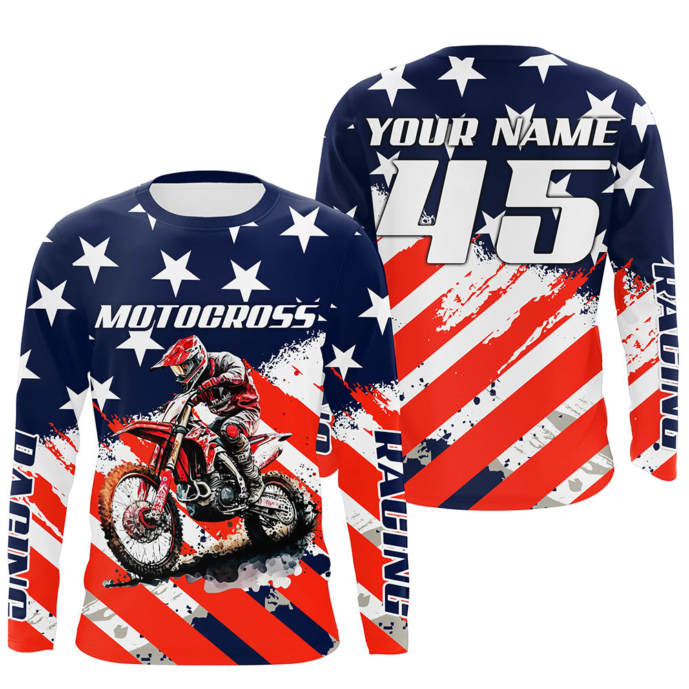 American Flag Racing Jersey UPF30+ Youth Motocross Shirt USA Custom Dirt Bike Shirt Boys Girls Men XM10