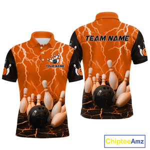 Orange Thunder Lightning & Lava Bowling Shirt for Men Women Team Bowling Jersey MBL92
