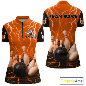 Orange Thunder Lightning & Lava Bowling Shirt for Men Women Team Bowling Jersey MBL92